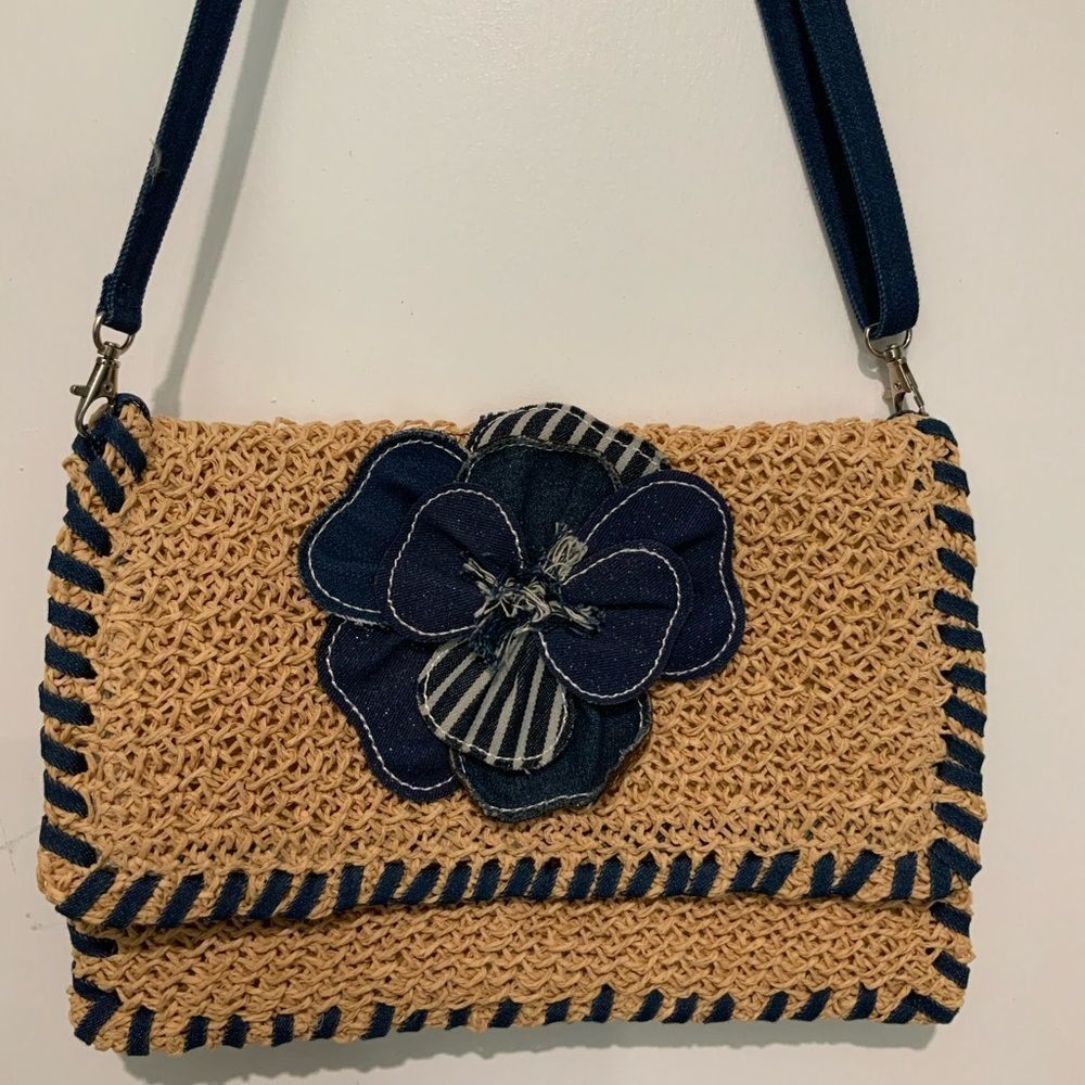 Kristine Accessories Straw Bag With denim Trim